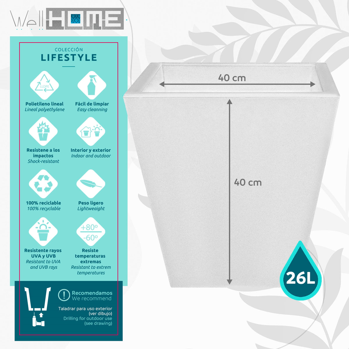 Maceta Orion 26L blanca (2)