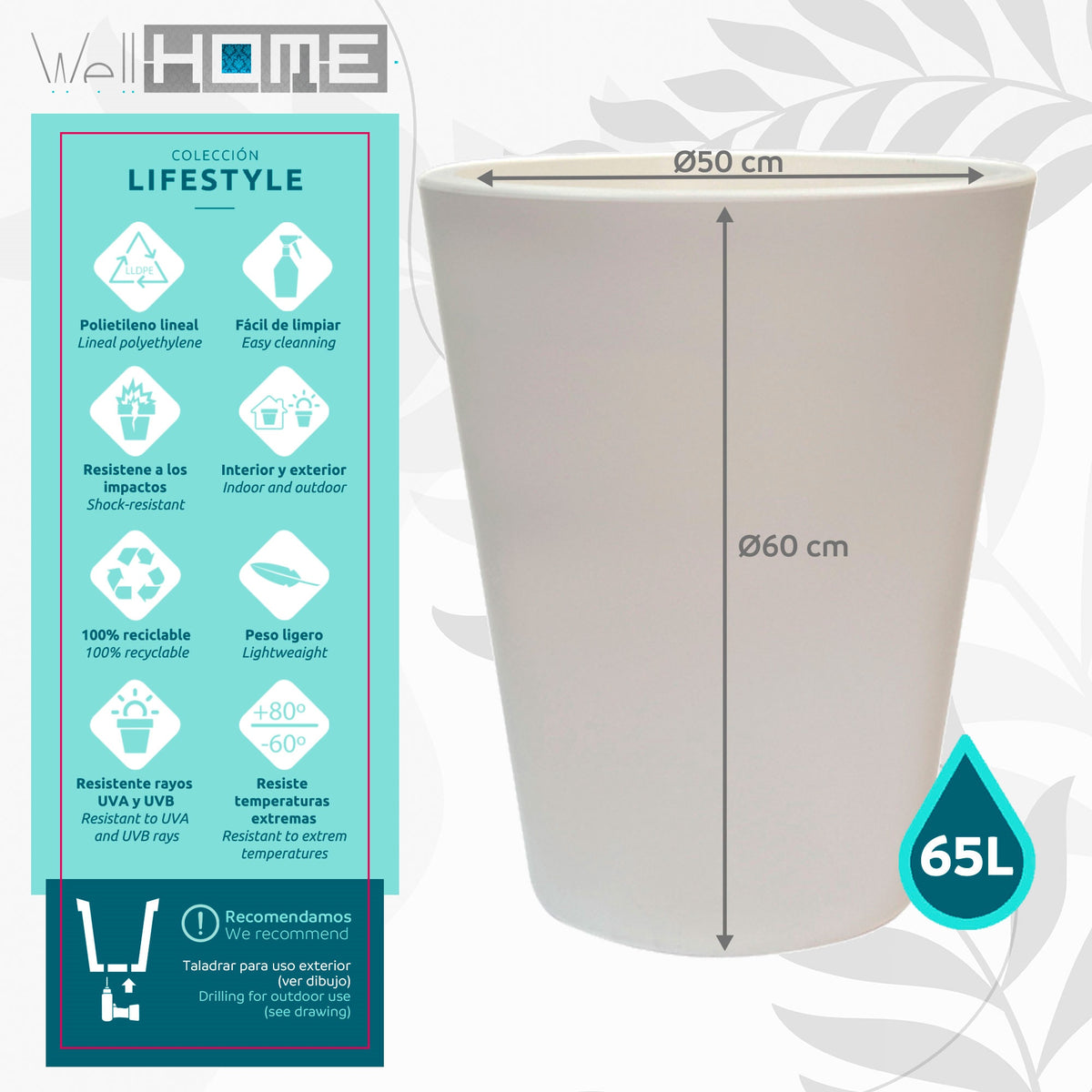 Maceta Bretaña Ø50x60 cm blanca (2)