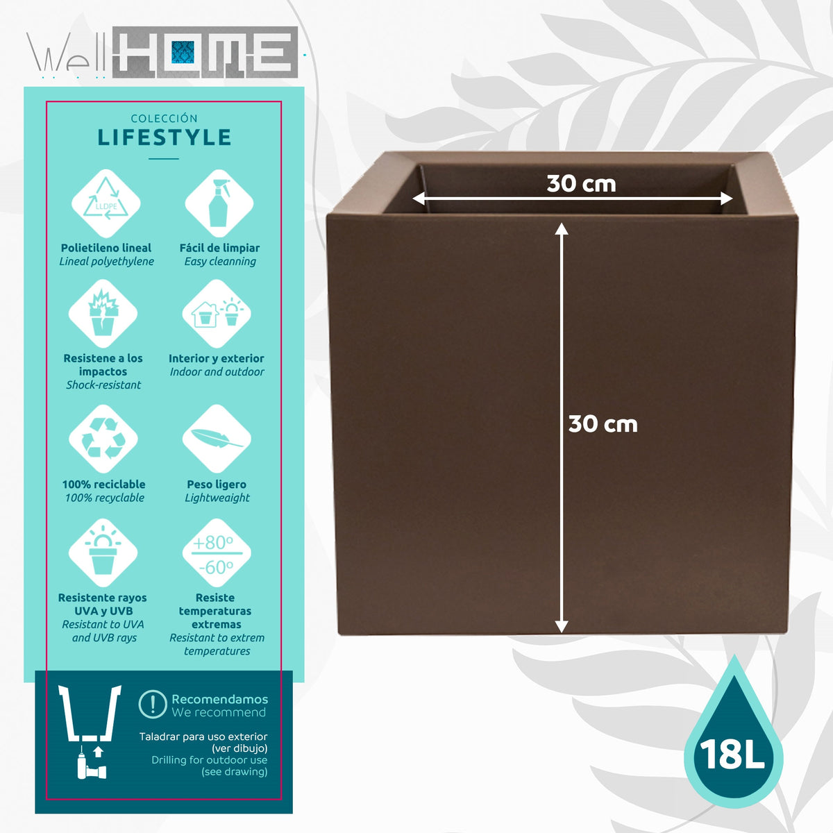 Maceta Cubo Dan-i 18L taupe (2)