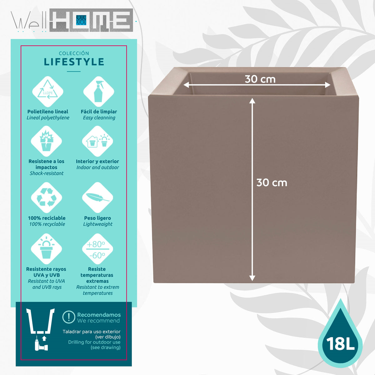 Maceta Cubo Dan-i 18L cemento (2)
