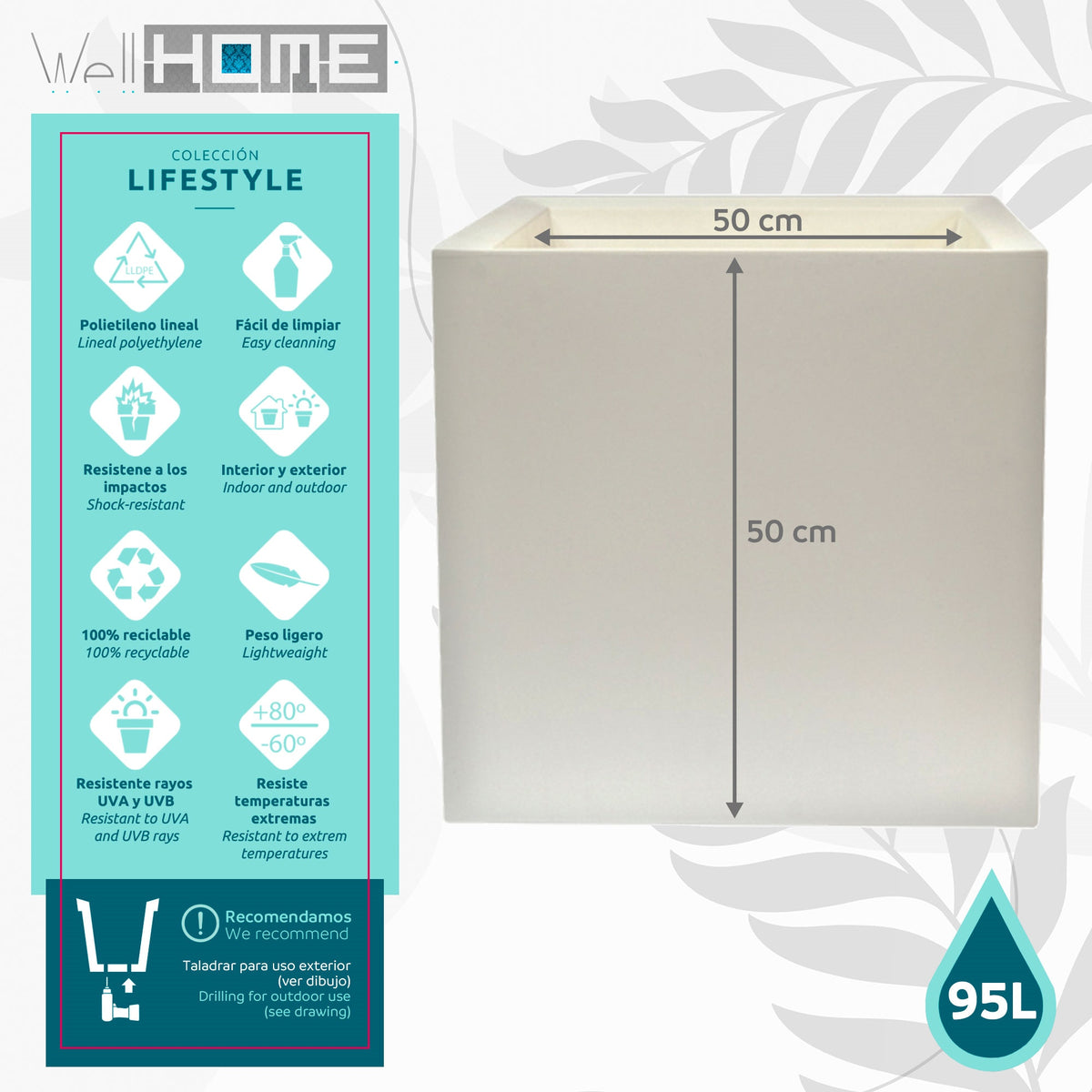 Maceta Cubo Dan-i 95L blanca (2)