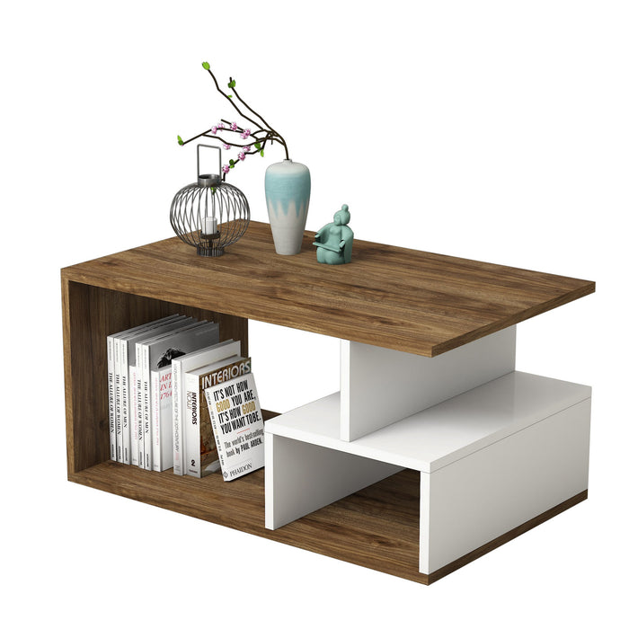 Mesa de centro melamina nogal y blanco 90x42x54 cm