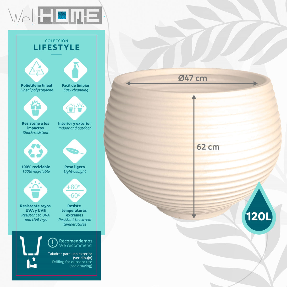 Maceta Zafira Ø47 cm crema (2)