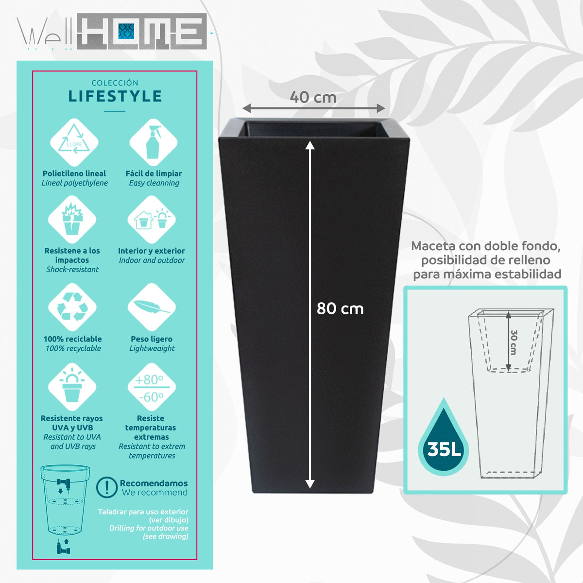 Maceta Civic Ø40x80 cm antracita (2)