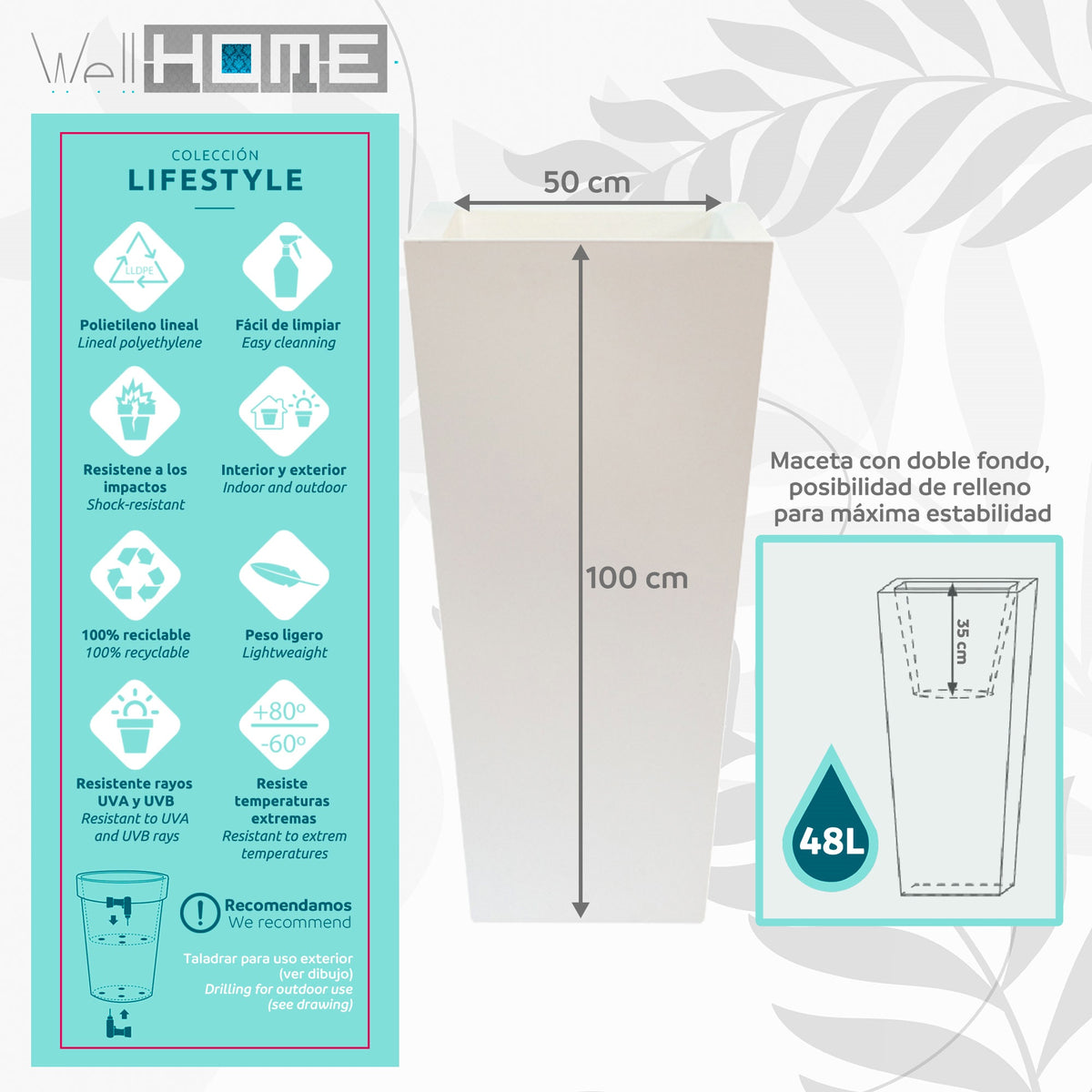 Maceta Civic Ø50x100 cm blanca (2)