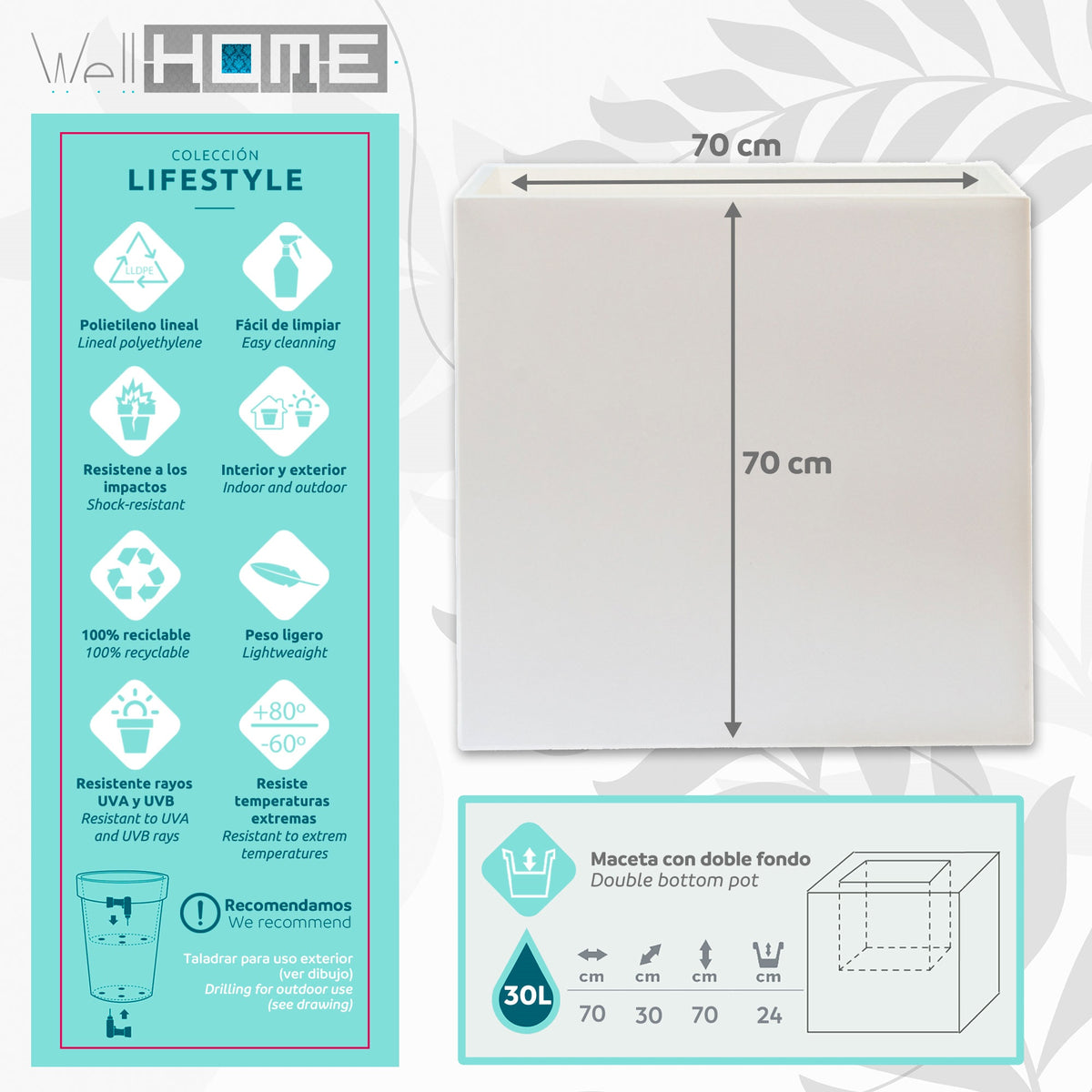 Macetero mural Astra 30L blanco (2)