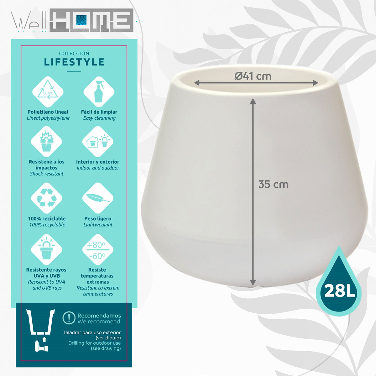 Maceta Adam Ø41x35 cm blanca (2)