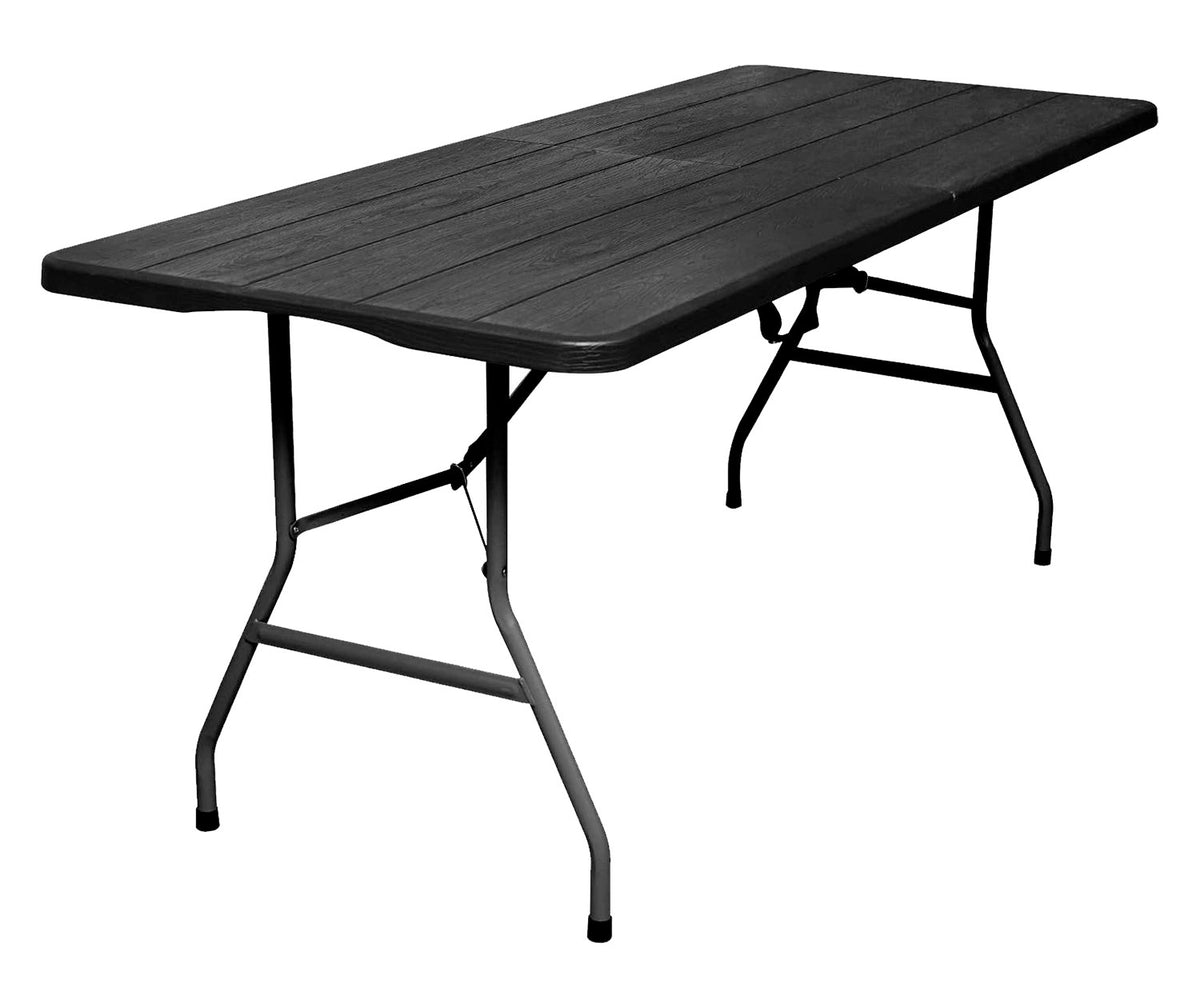 Mesa plegable efecto madera negro 180x74x74cm con asa