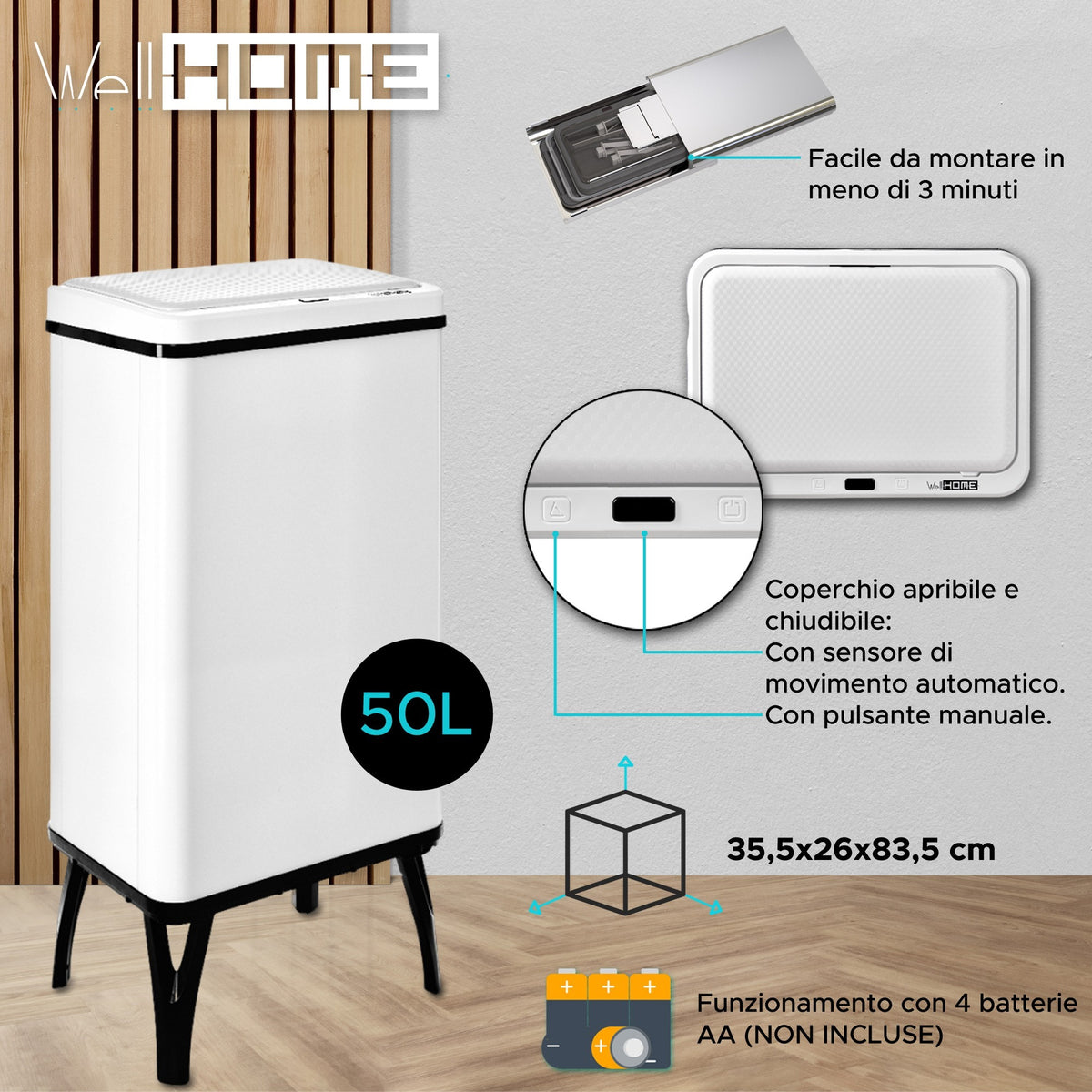 Cubo de basura inteligente apertura automática 50L blanco (13)