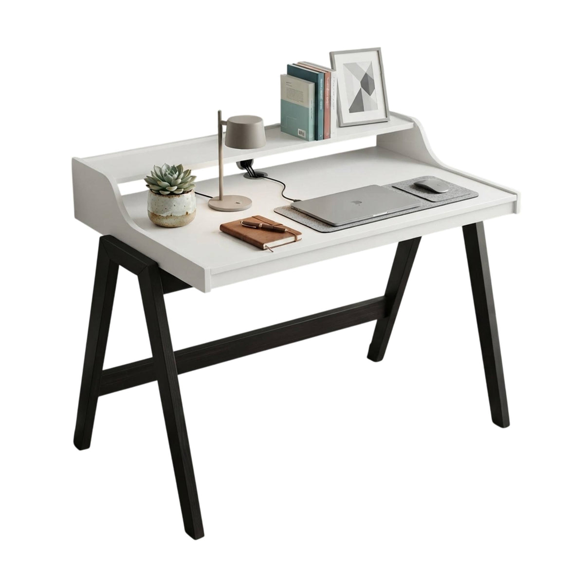 Mesa escritorio Nere blanco con patas marrones 110x86x75cm (7)
