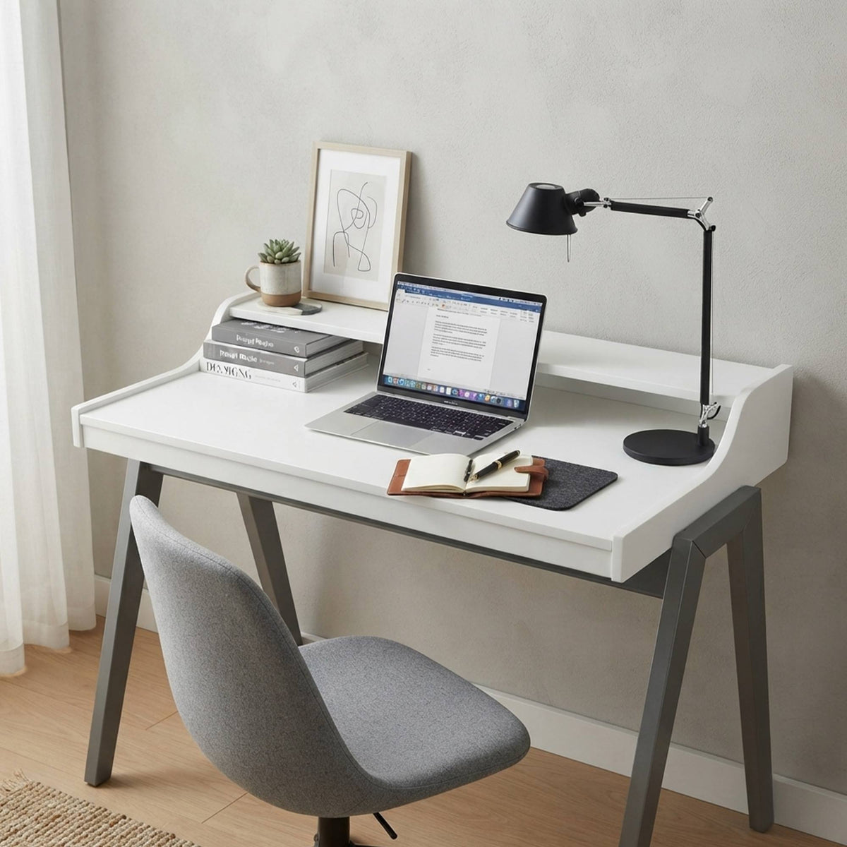 Mesa escritorio Nere color blanco con patas grises 110x86x75cm (8)