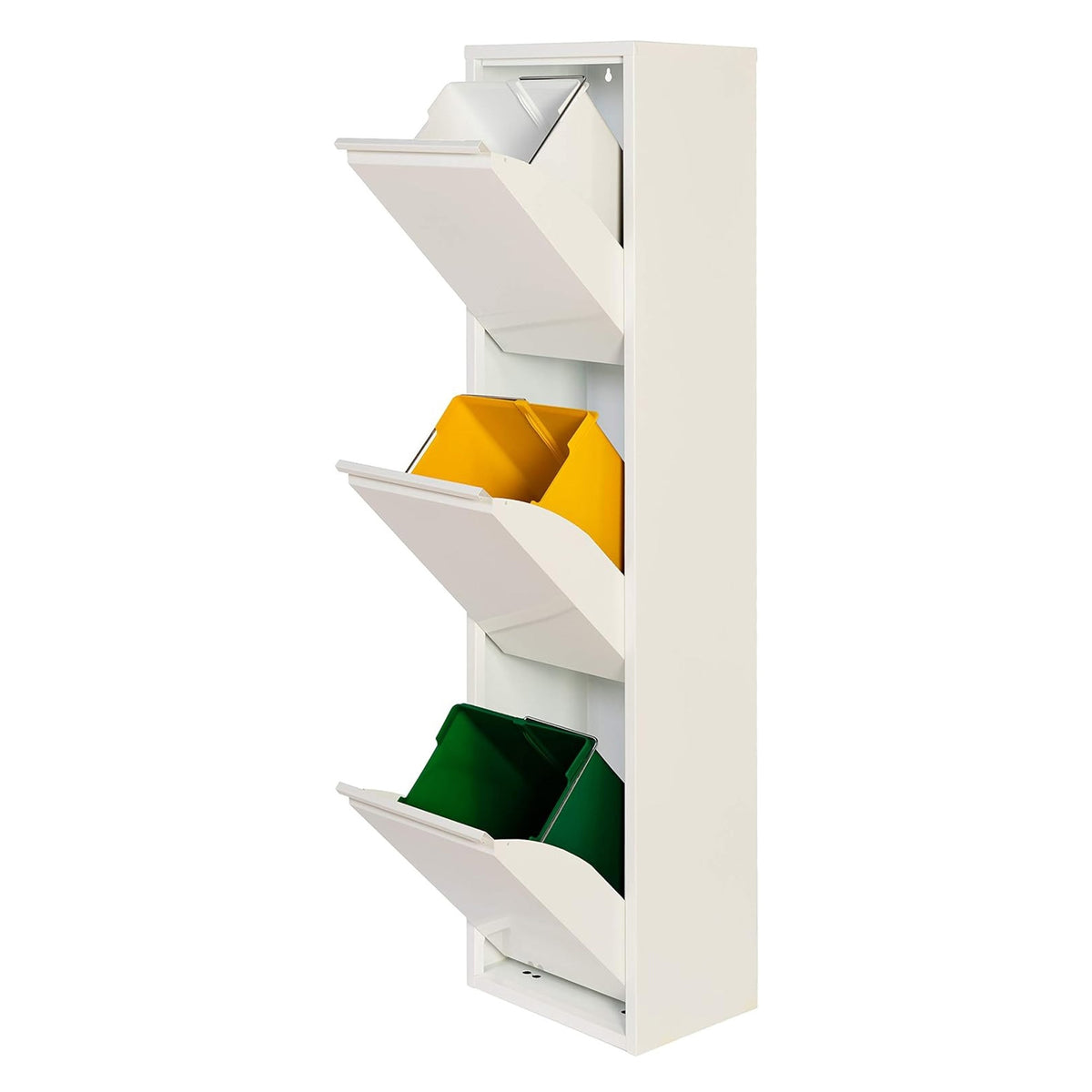 Cubo de reciclaje metálico 3 compartimentos 3x17L blanco mate