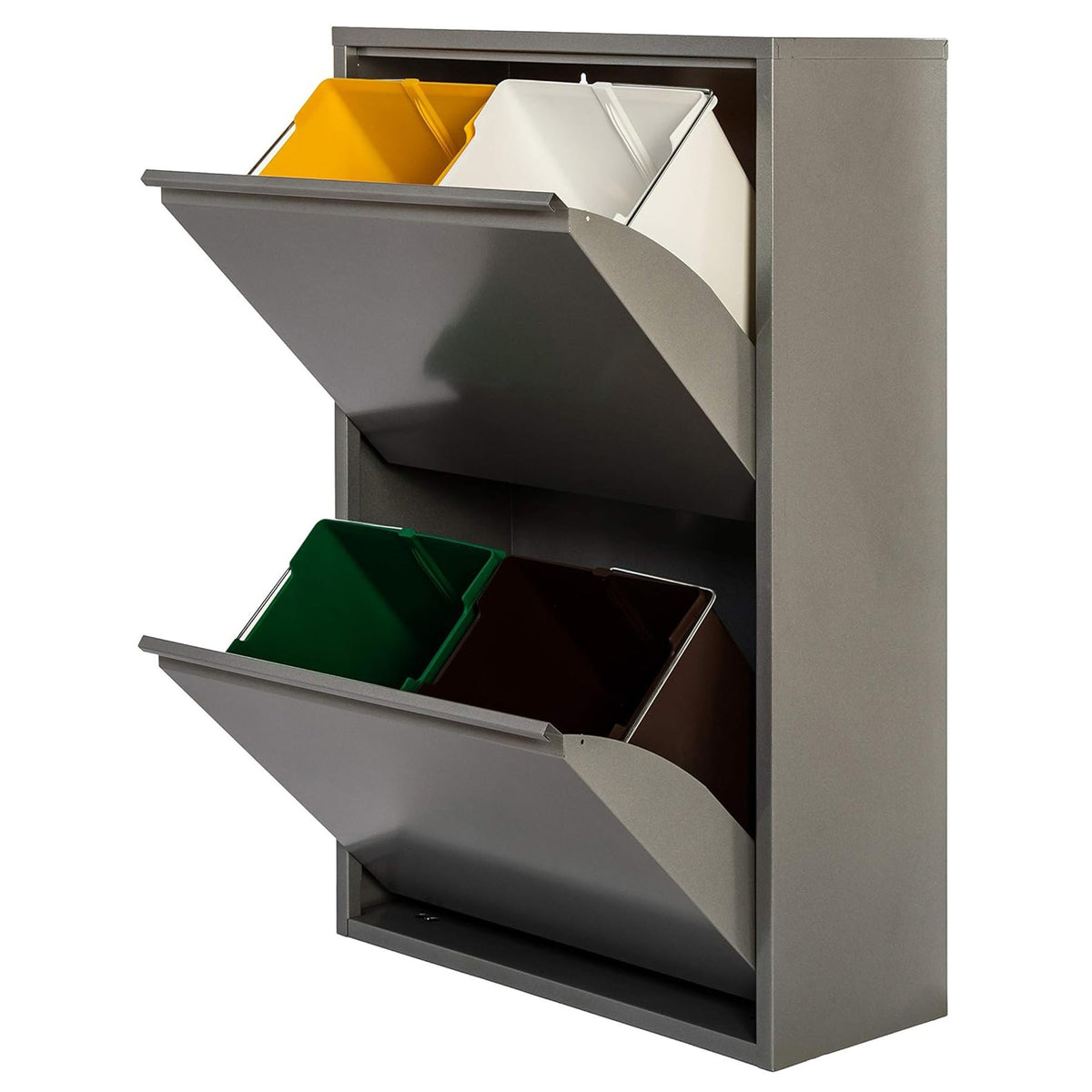 Cubo de reciclaje metálico 4 compartimentos 4x17L gris brillo