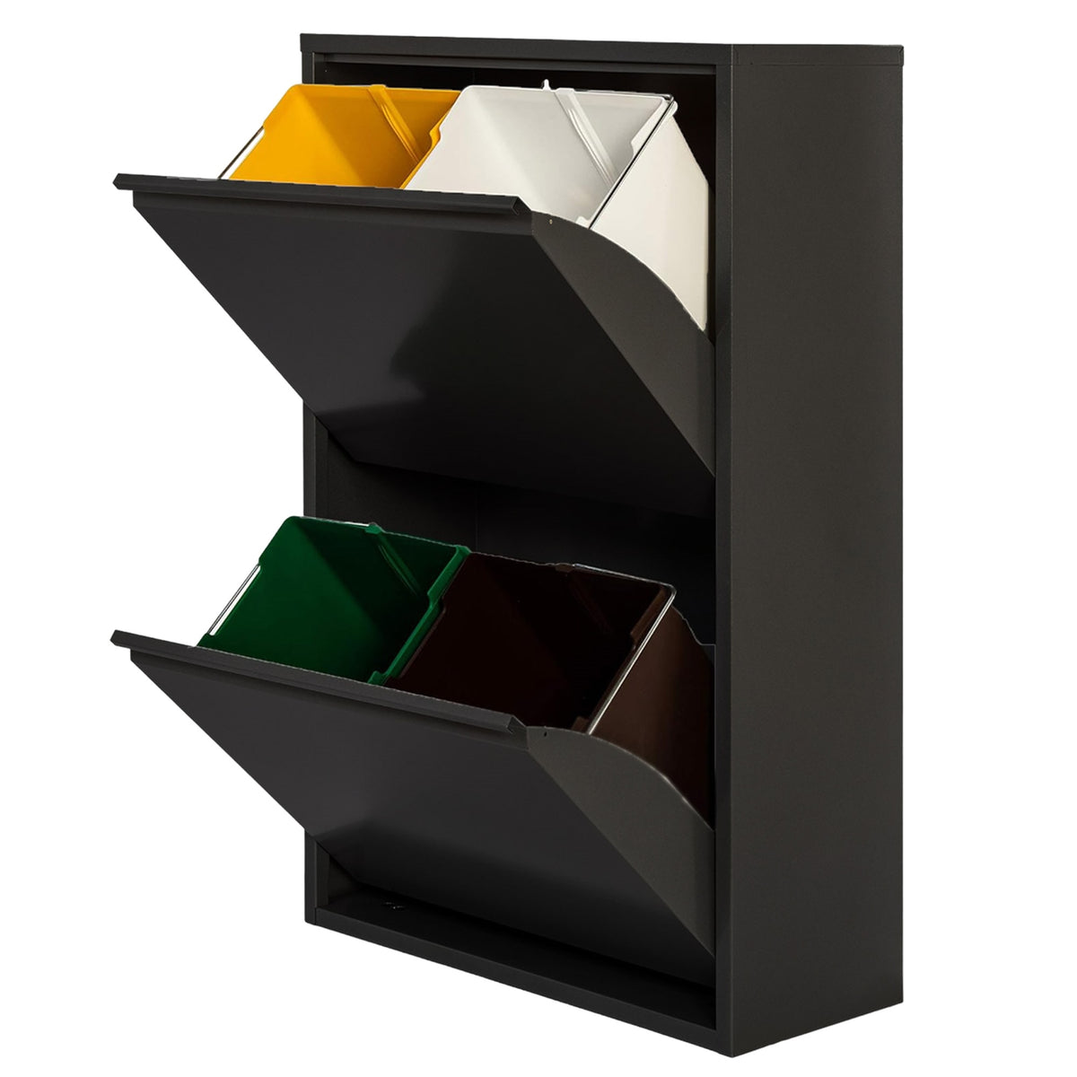 Cubo de reciclaje metálico 4 compartimentos 4x17L negro mate