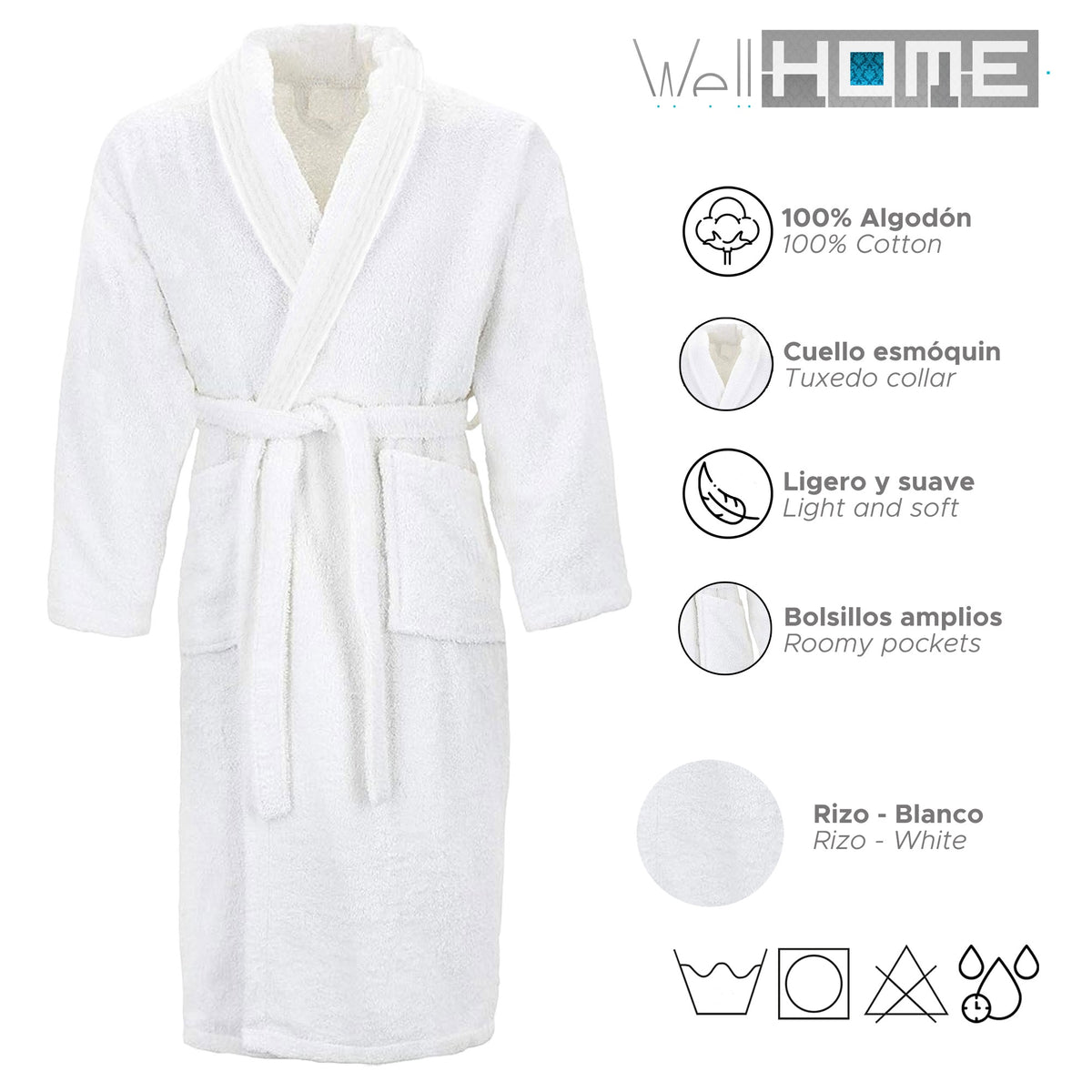 Albornoz 100% algodón rizo 3 costuras blanco talla 2XL (2)