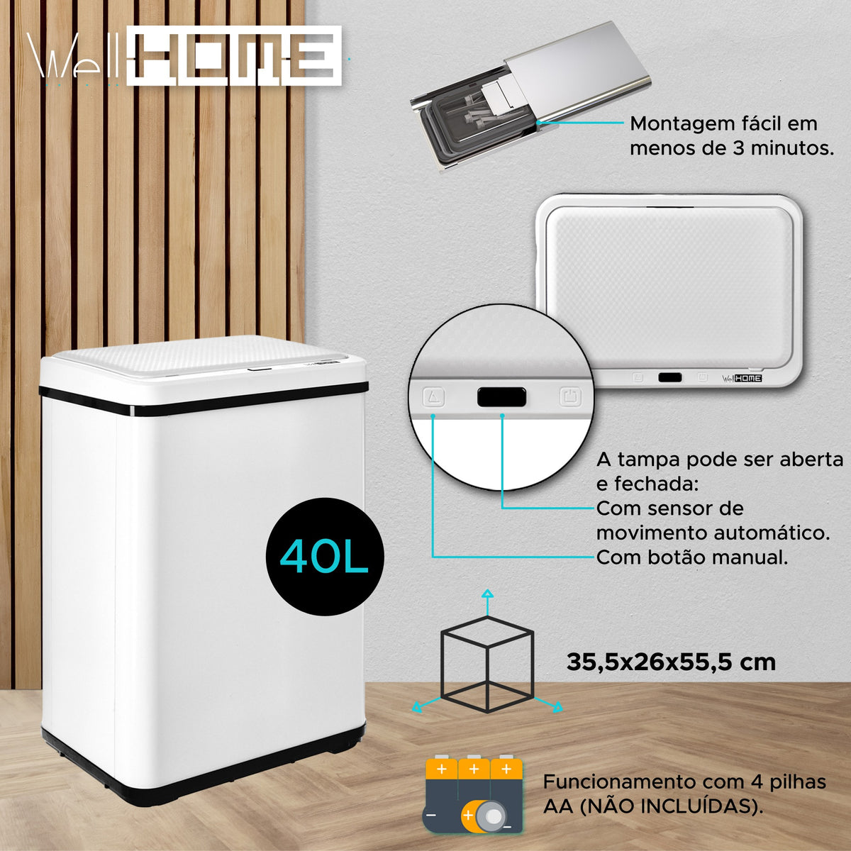 Cubo de basura con sensor apertura automática 40L blanco (14)