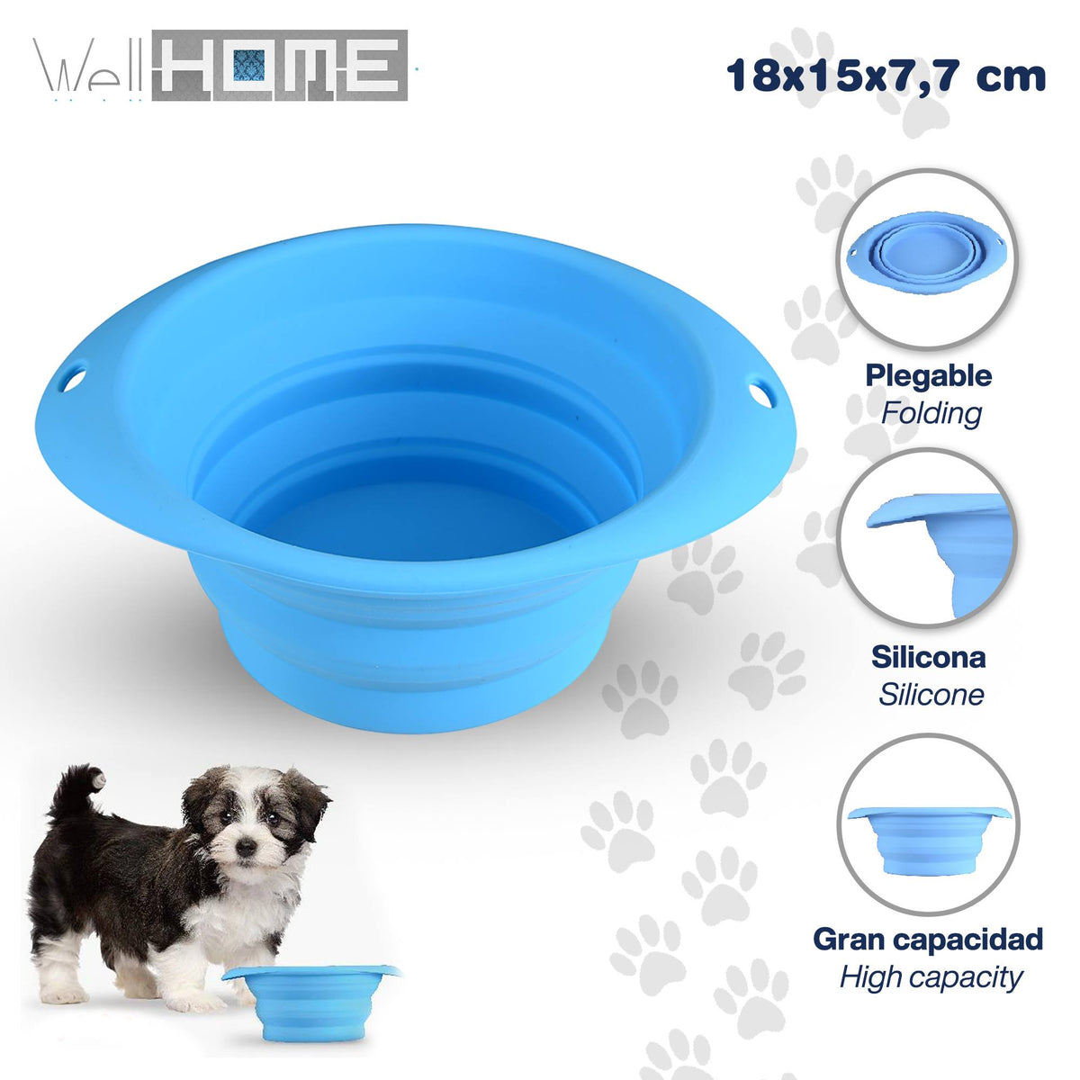 Bol plegable silicona azul 18x15x7,7cm Hearts&Homies (2)
