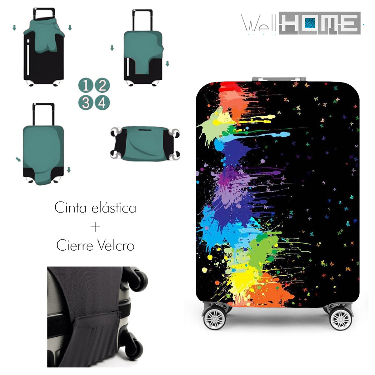 Funda protectora maleta grande 66-76cm Splash negro multicolor (2)