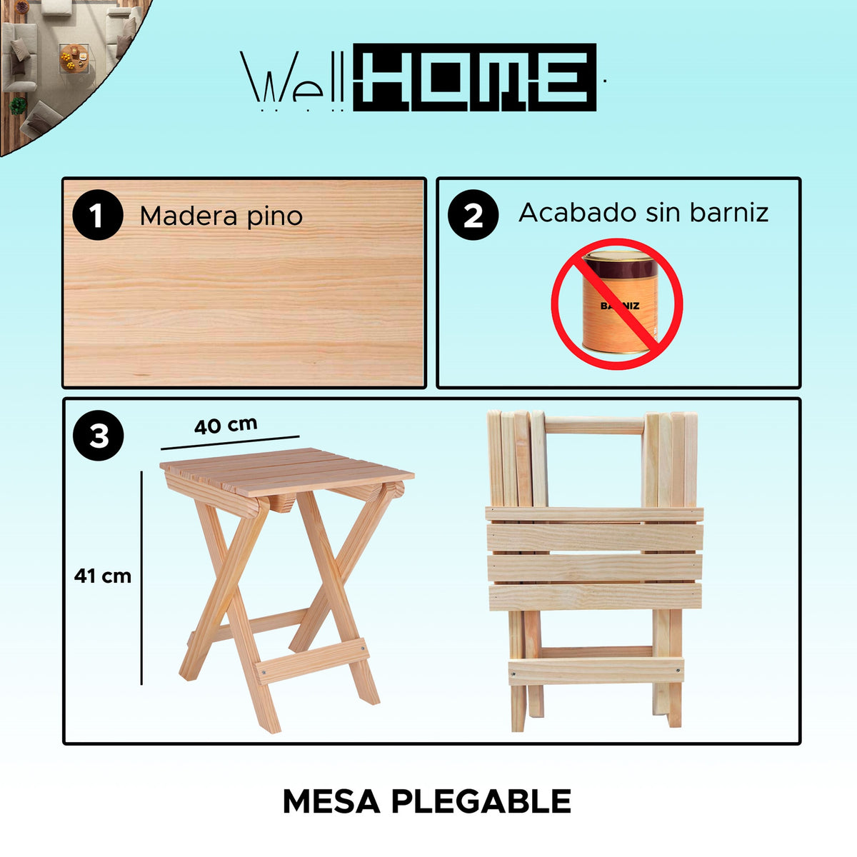Mesita plegable jardín madera sin barniz (2)