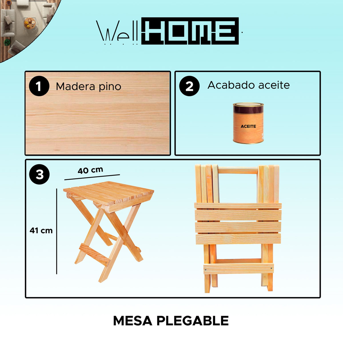 Mesita plegable jardín madera en aceite (2)