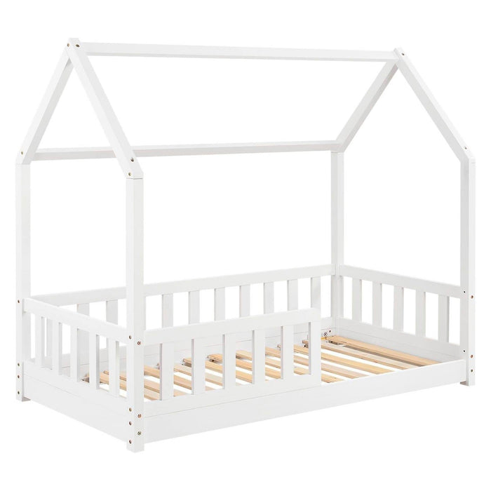 Cama infantil cabaña madera de pino lacada blanco 90x190cm