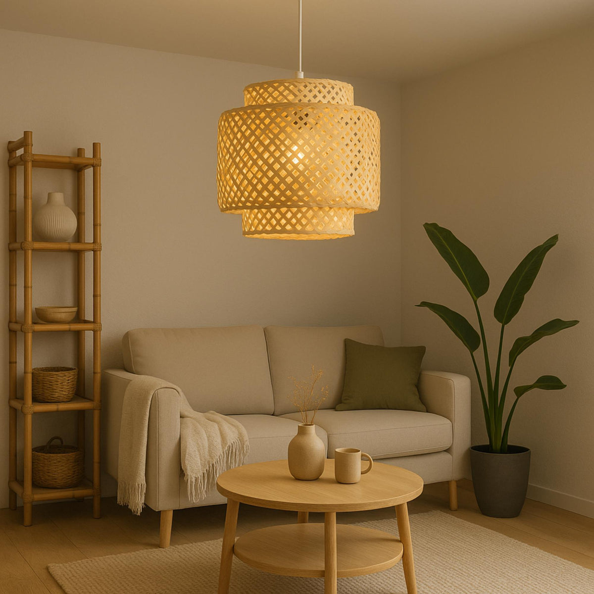 Lámpara colgante techo bambú Ø38x40cm casquillo E27 cable 80cm (6)