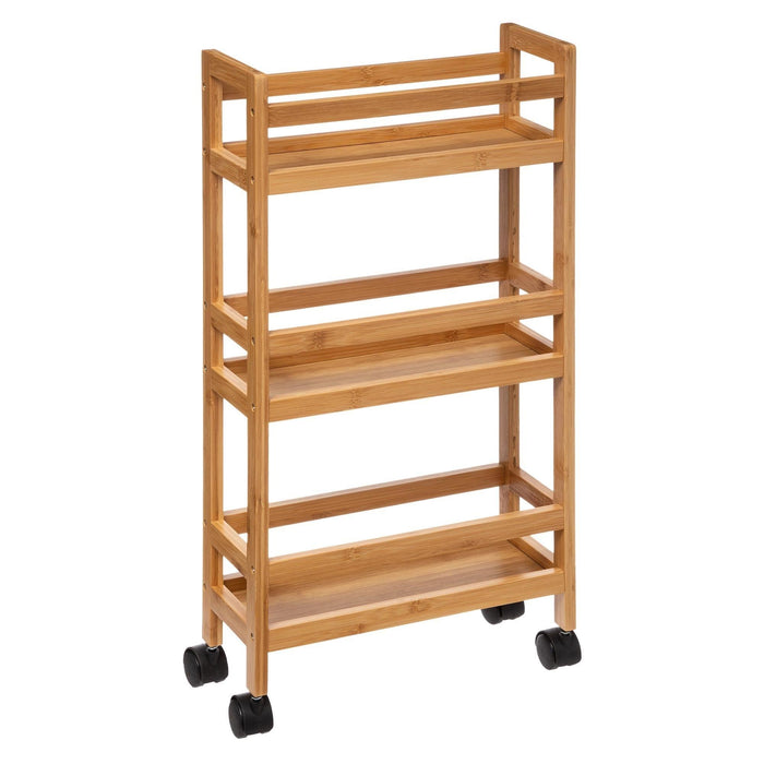 Carrito auxiliar bambú con ruedas 36x15x74,5cm 3 niveles
