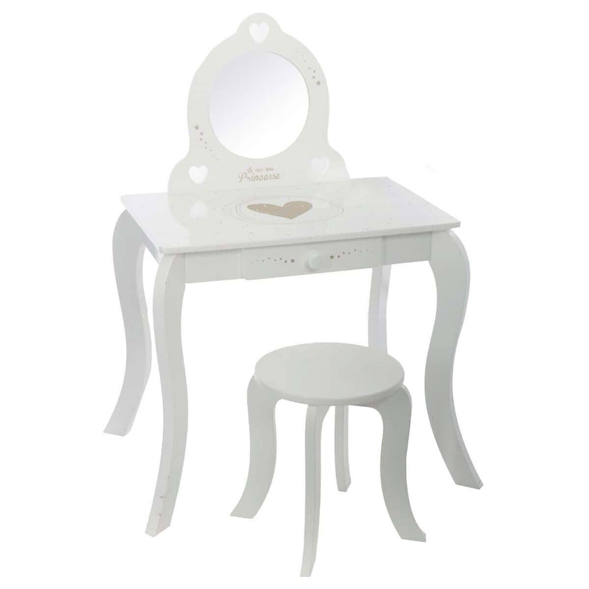 Tocador con espejo y taburete 1 cajón diseño clásico