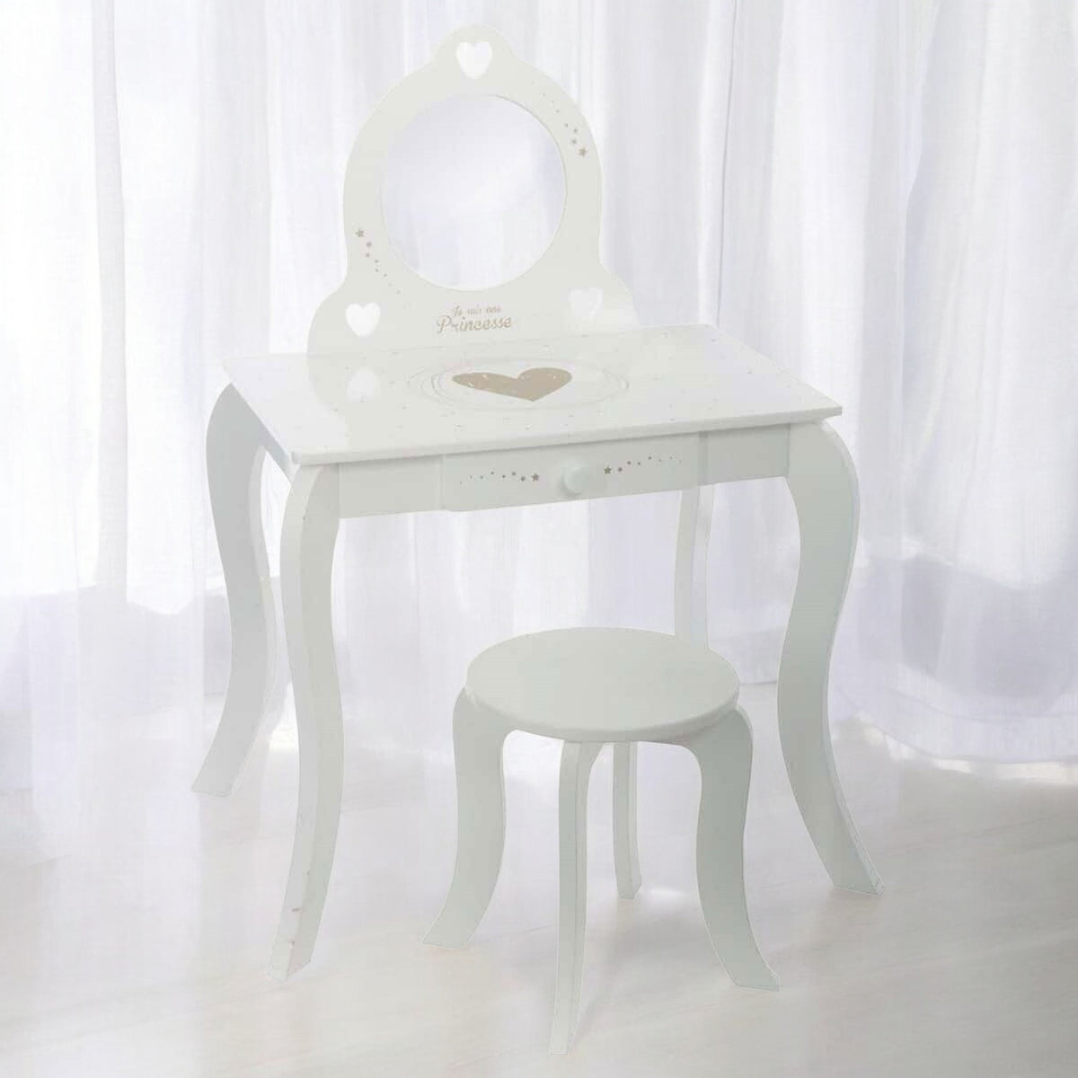 Tocador con espejo y taburete 1 cajón diseño clásico (4)