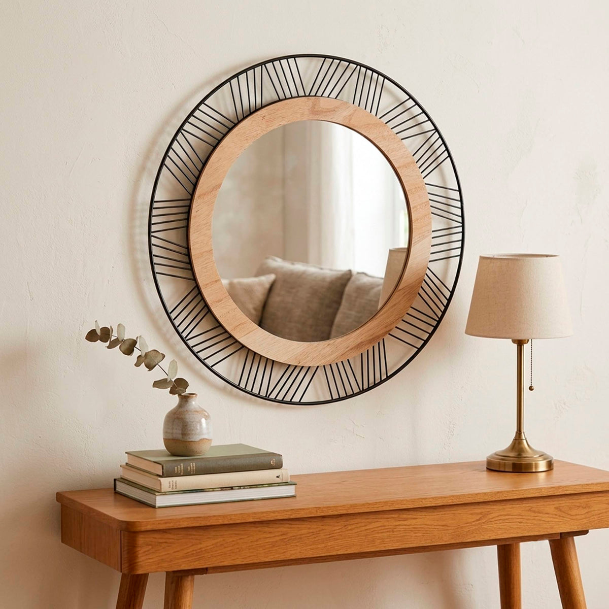 Espejo redondo de pared madera y metal Ø45cm (5)