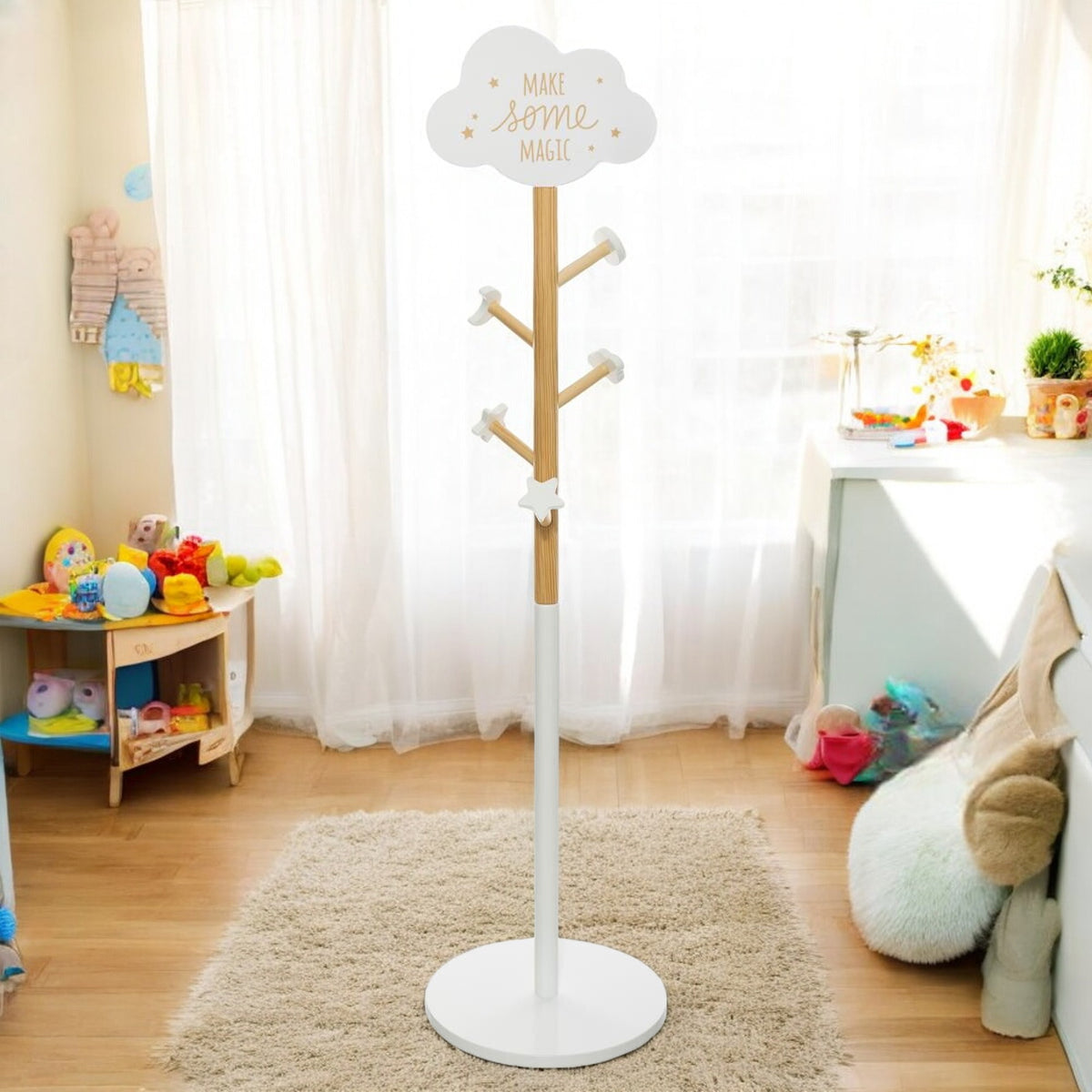 Perchero infantil madera nube 5 ganchos blanco Ø32xH.135,5cm (4)