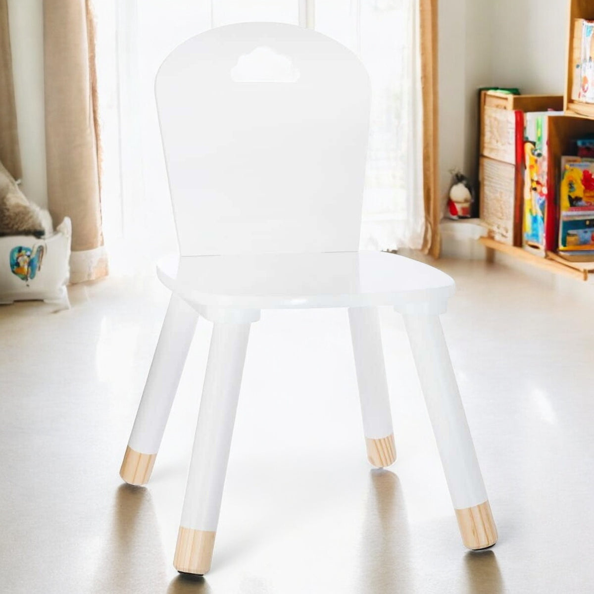 Silla madera infantil decoración nube blanco y marrón 28x50x28cm (3)
