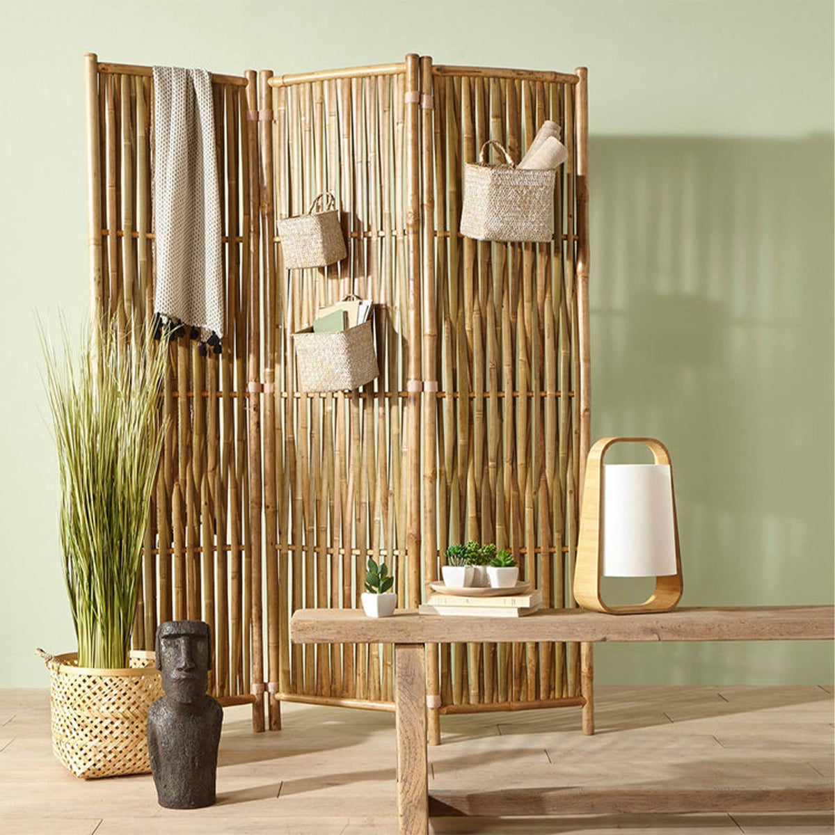 Biombo decorativo bambú 3 paneles estilo rústico H.170cm (6)