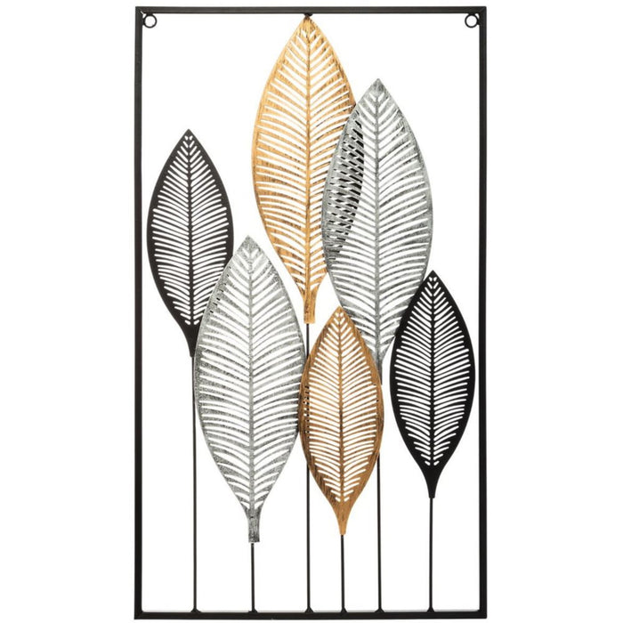Cuadro decorativo hojas metal para pared 37x65cm