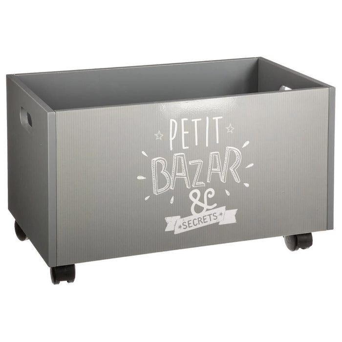 Cofre de juguetes con ruedas MDF gris 48x30x28cm