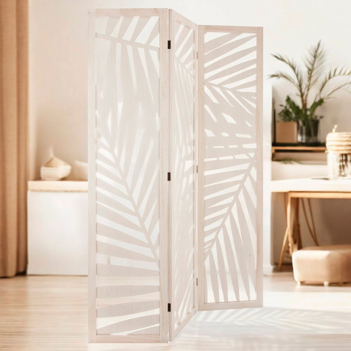 Biombo decorativo madera moderno 3 paneles blanco H.170cm (4)