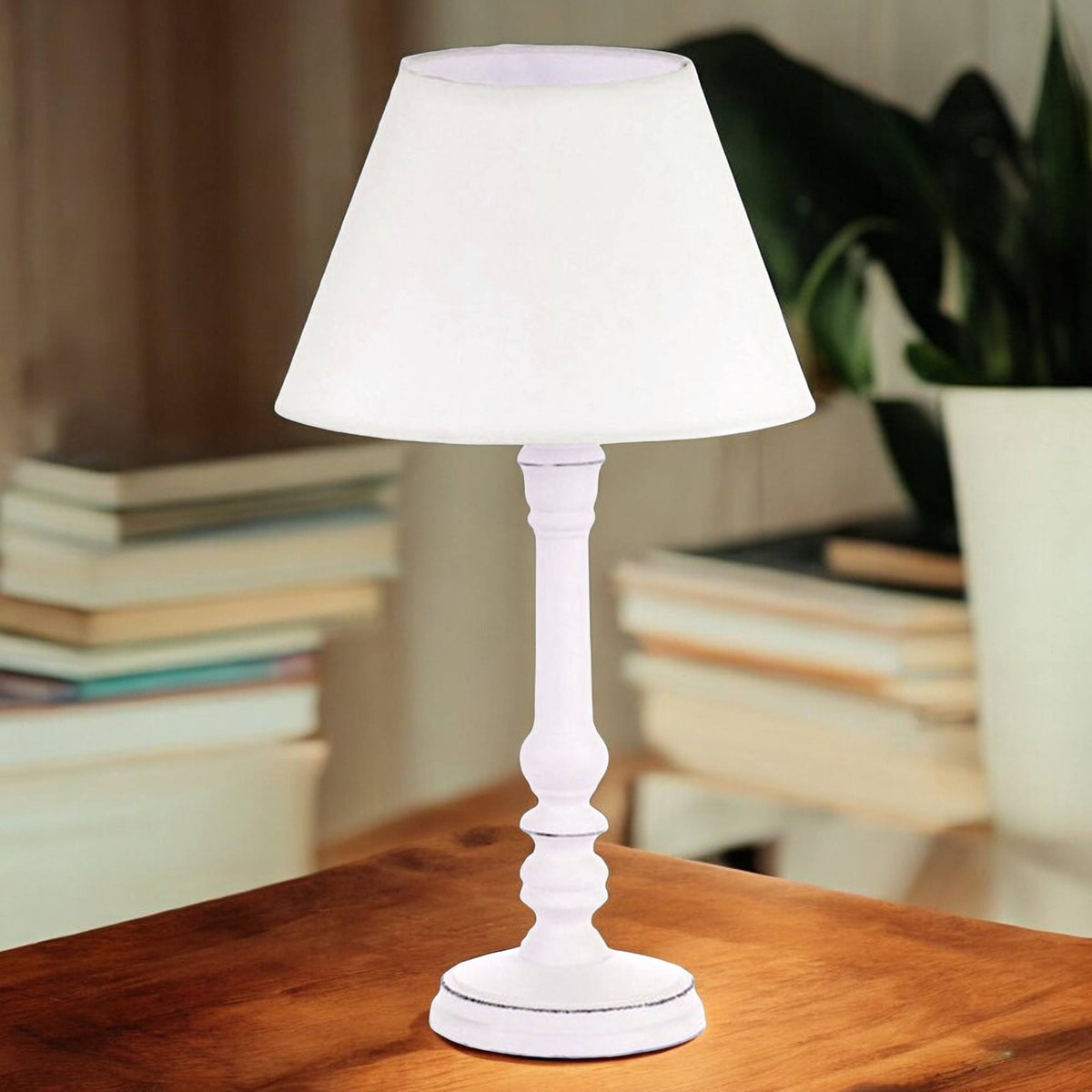 Lámpara de mesa clásica de madera blanca diseño antiguo Ø20x36cm (4)