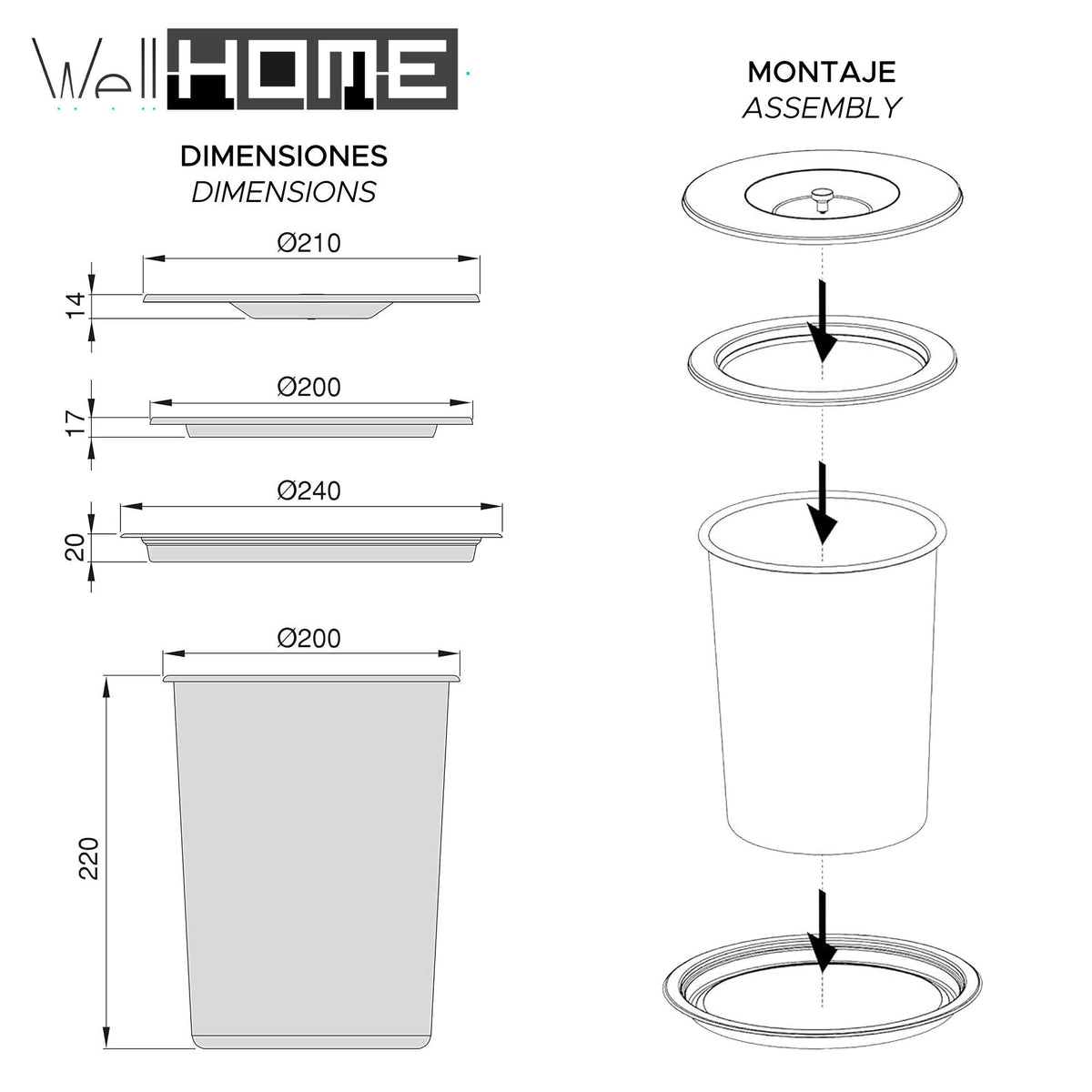 Cubo de basura integrable encimera tapa inox 5 L azul (3)