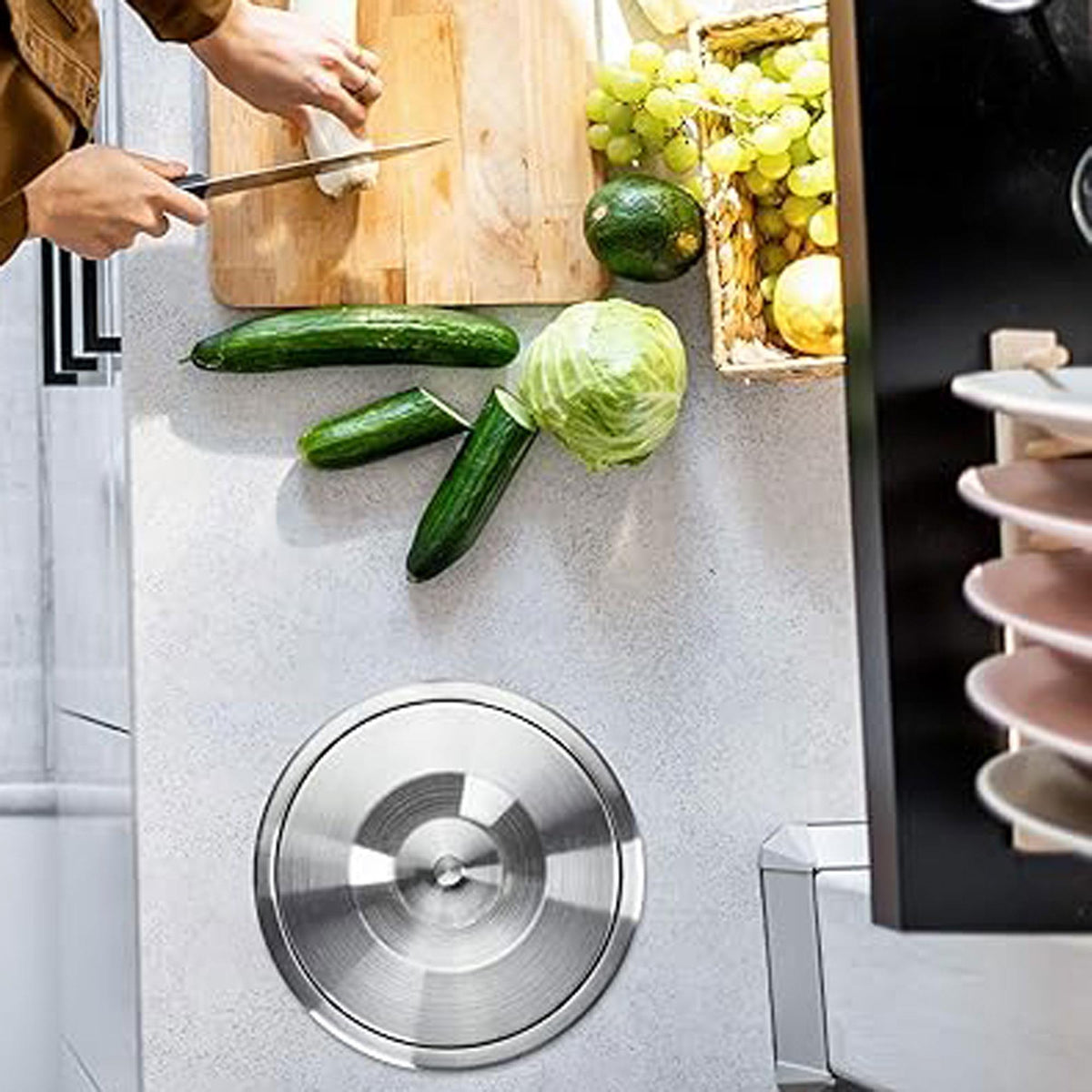 Cubo de basura integrable encimera tapa inox 5 L azul (4)