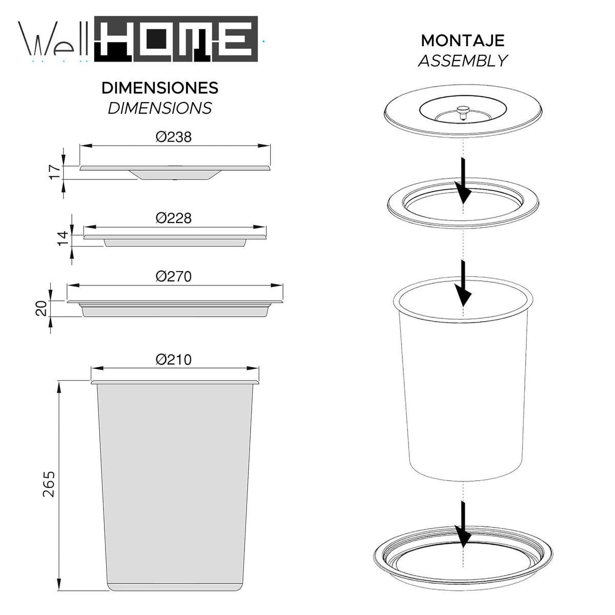 Cubo de basura integrable encimera tapa inox 8 L azul (3)