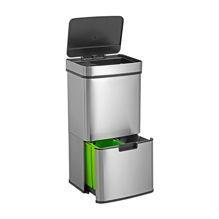Papelera reciclaje sensor acero inox cromado 62L 2comp