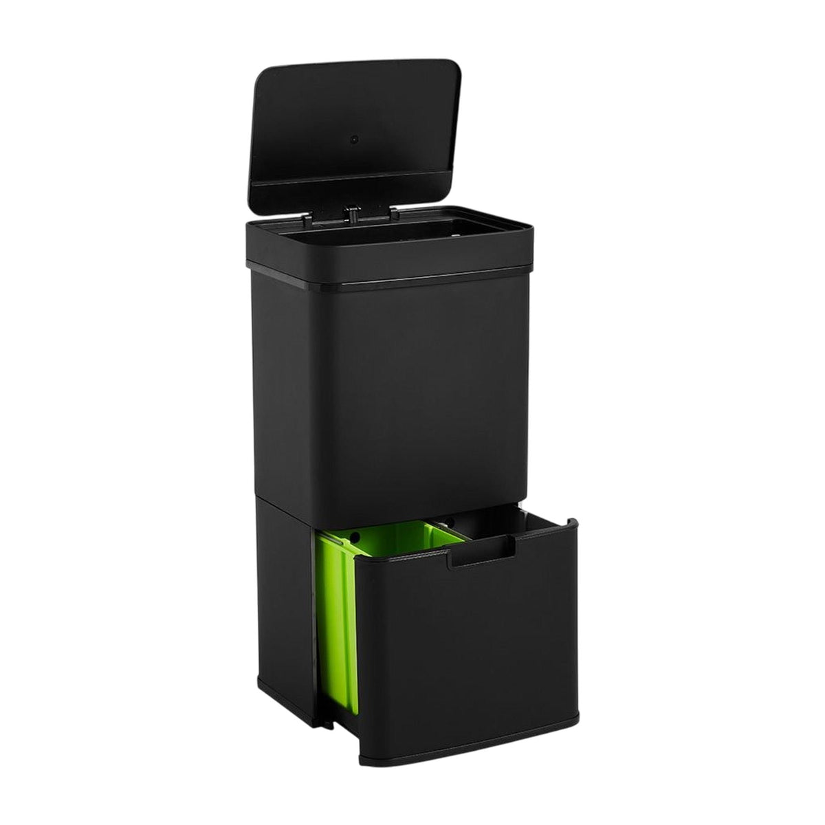 Papelera reciclaje sensor acero inox negro 62L 2comp