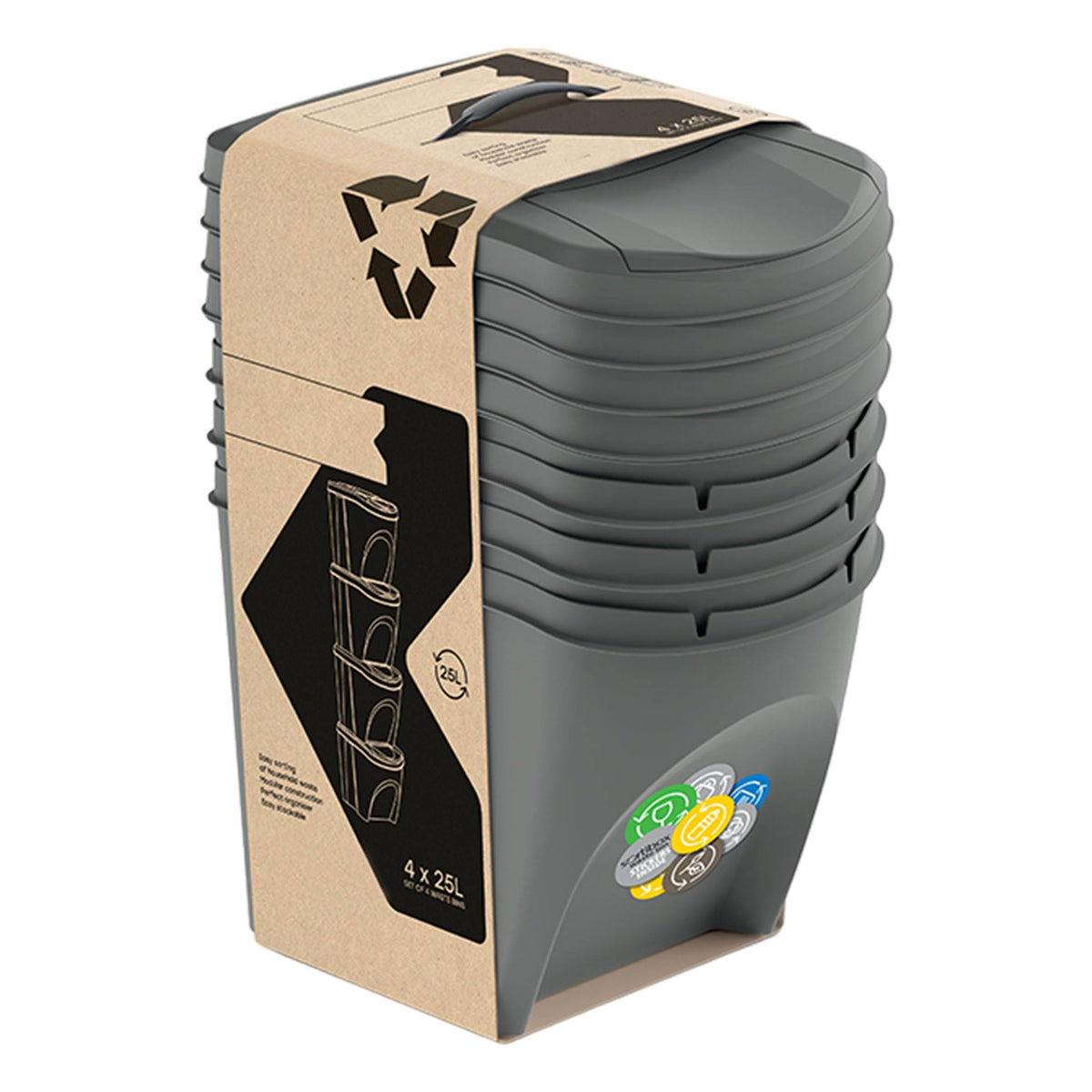 Set de 4 cubos de reciclaje gris 4x25L (4)