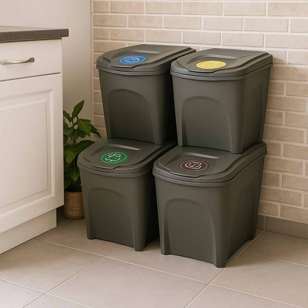 Set de 4 cubos de reciclaje gris 4x25L (5)