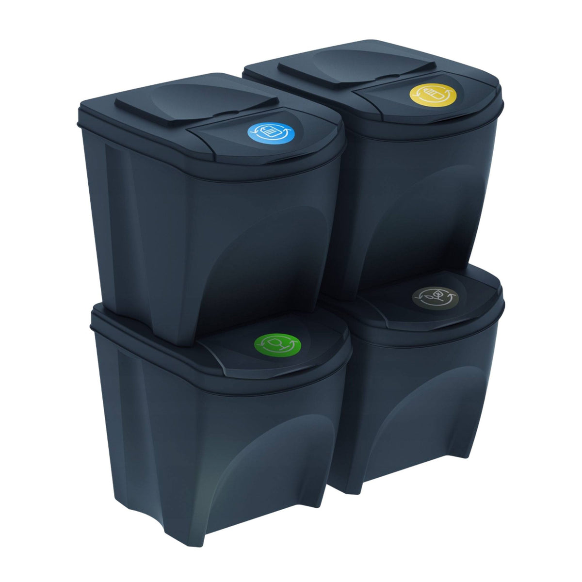 Set de 4 cubos de reciclaje antracita 4x25L