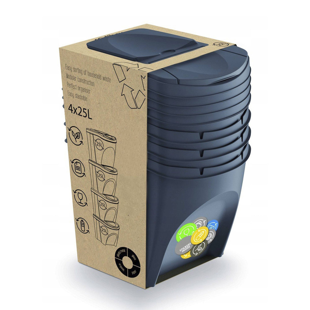 Set de 4 cubos de reciclaje antracita 4x25L (5)