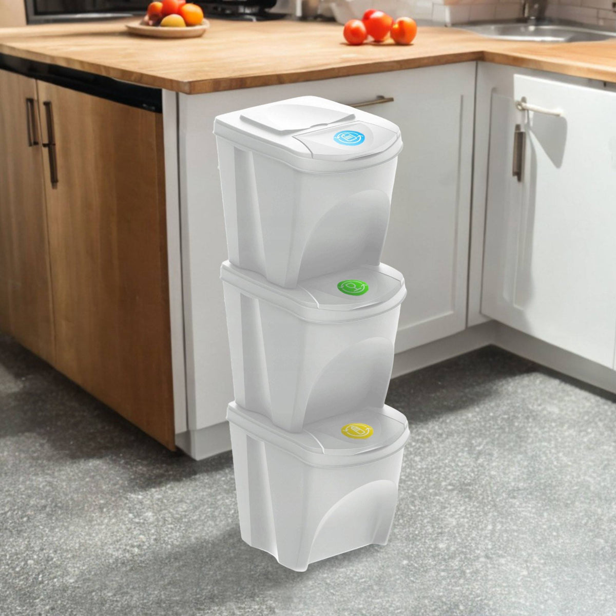 Set de 3 cubos de reciclaje blanco roto 3x25L (9)