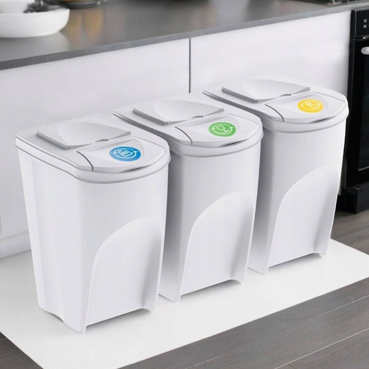 Set de 3 cubos de reciclaje blanco roto 3x35L (6)