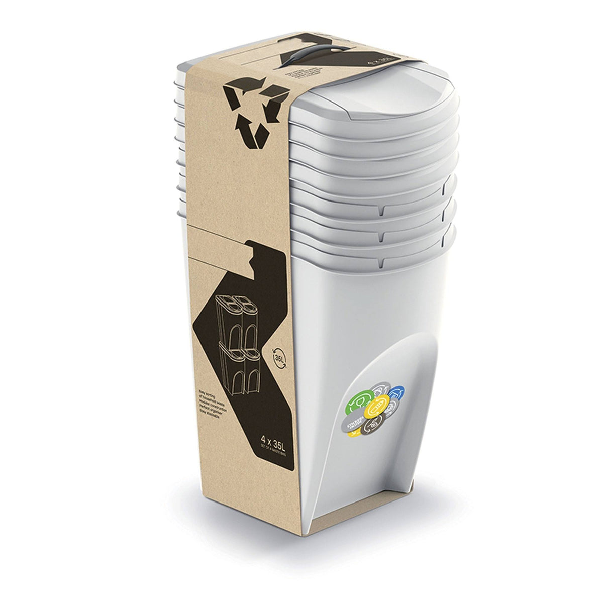 Set de 4 cubos de reciclaje blanco roto 4x35L (6)
