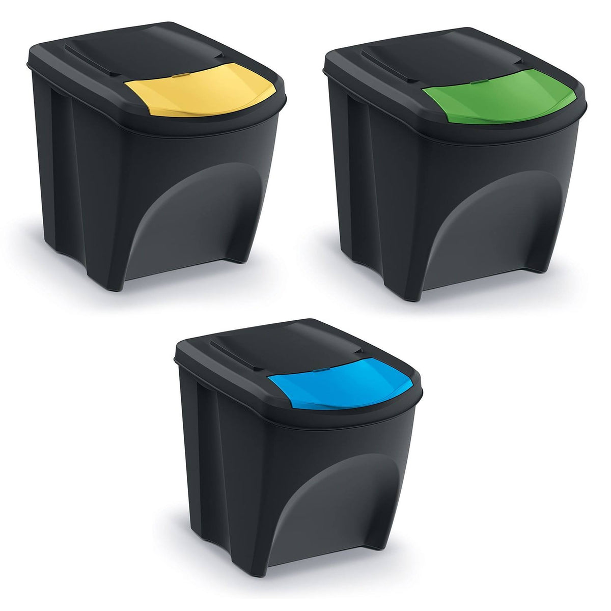 Set de 3 cubos de basura plástico reciclado negro 3x25L (3)